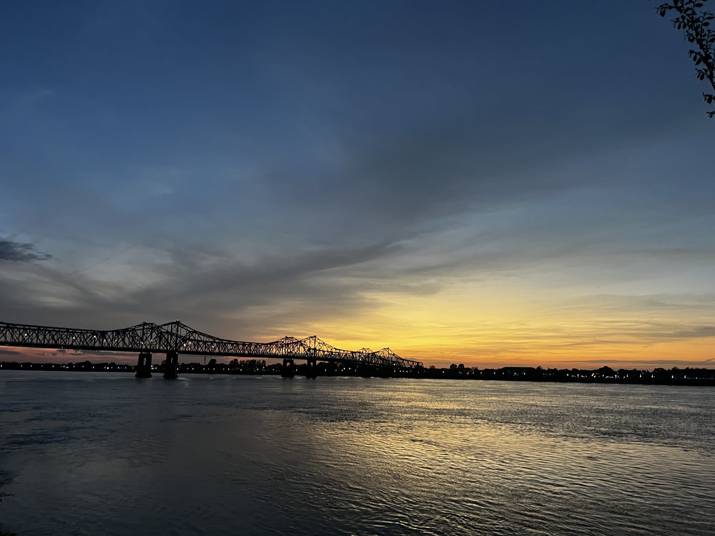 Sunset over the Mississippi River bridge at Natchez